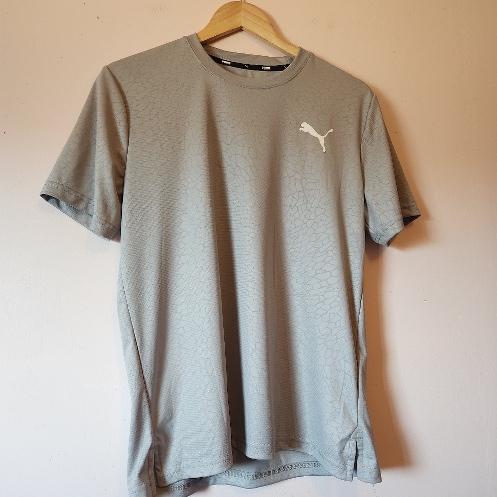 Puma TeamFINAL Performance Gray Training Jersey Mens Size M Short Sleeve Tee